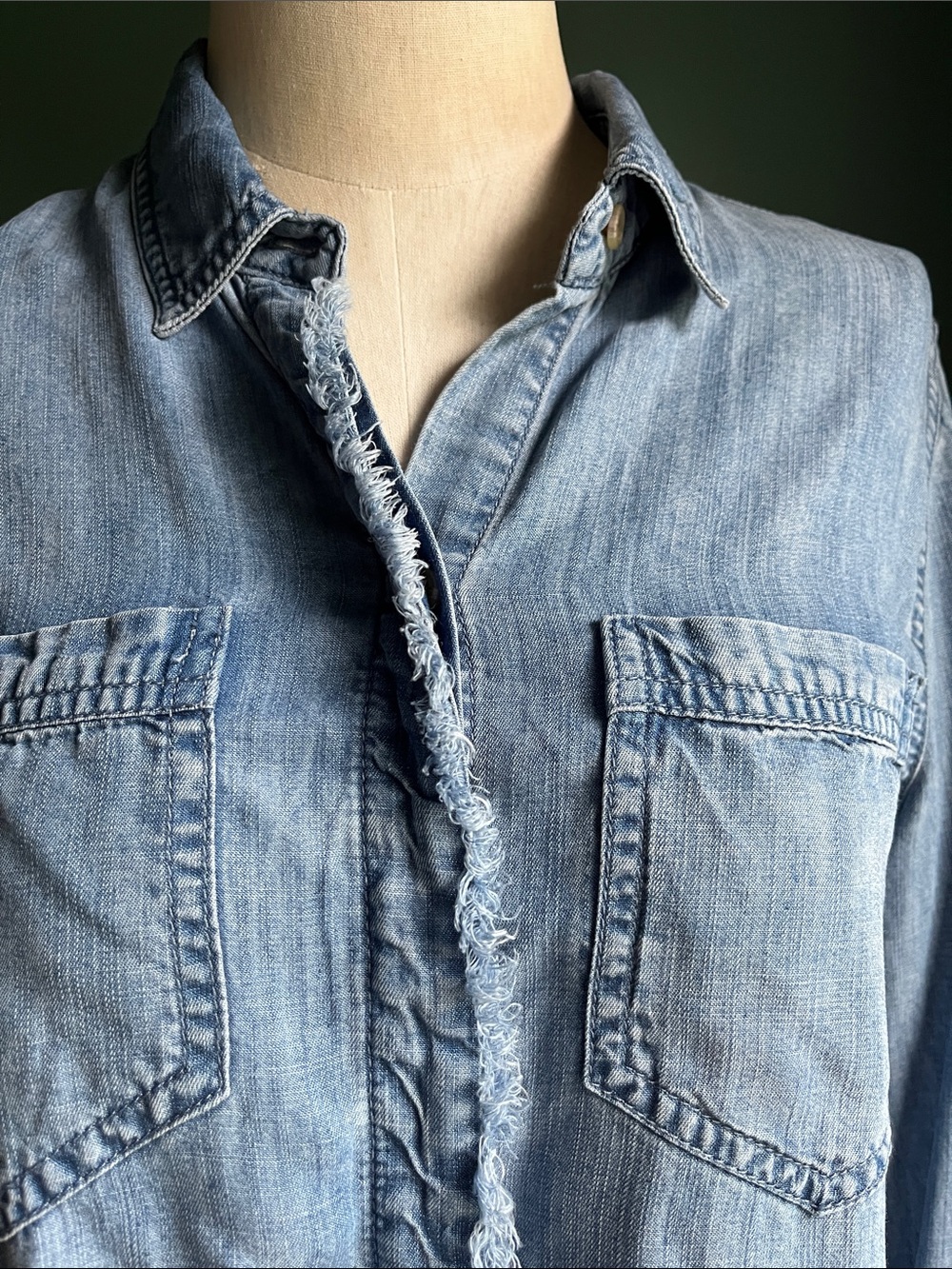 Light Wash Denim Button-Front Shirt - Picture 2 of 7